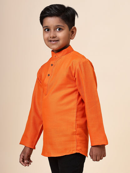 Karnam Junior - Boys Orange Cotton Short Kurta
