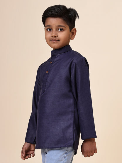 Karnam Junior - Boys Navy Blue Cotton Short Kurta