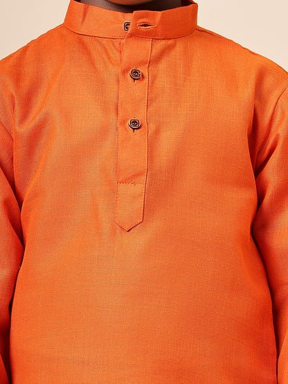 Karnam Junior - Boys Orange Cotton Short Kurta